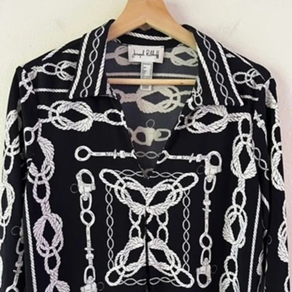 Joseph Ribkoff Nautical Rope V-Neck Top in Midnight Blue/Vanilla size 12 - Picture 6 of 14